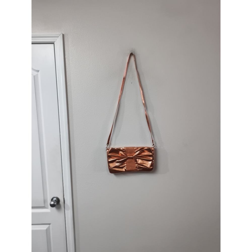 Charlie G Metallic Rose Gold Bow Crossbody Bag Evening Clutch Rose Gold